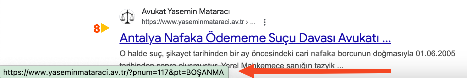 "Nafaka ödememe cezası" anahtar kelimesi için 2. sayfada çıkan web sayfasının URL yapısı.