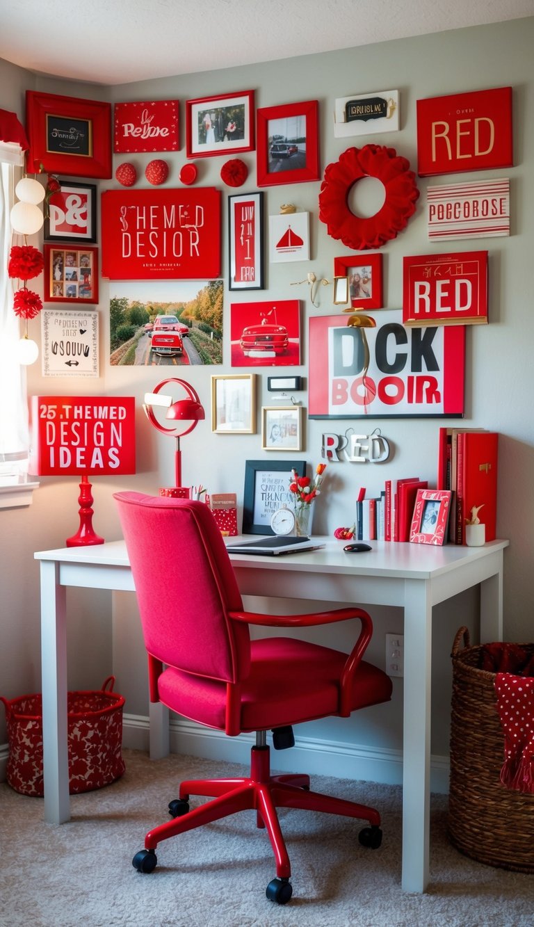 A vibrant red desk chair sits in a cozy bedroom surrounded by 25 different red-themed decor and design ideas