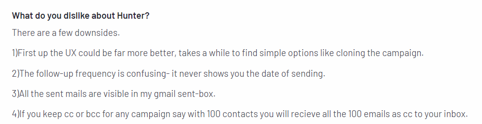 Negative reviews about Hunter.io