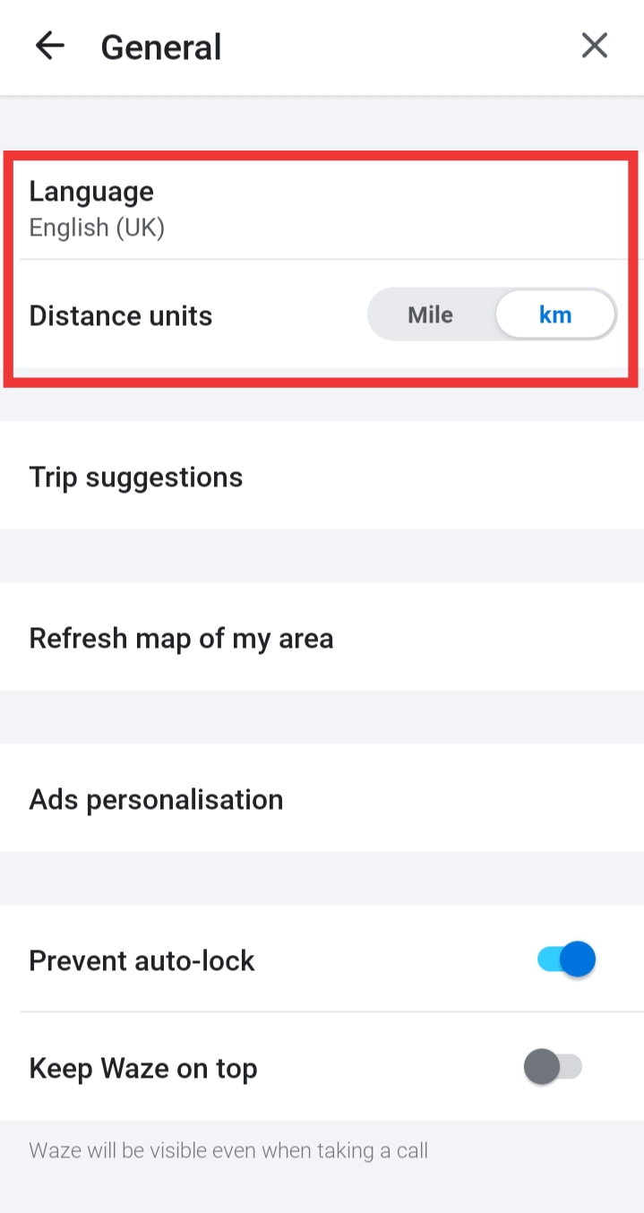 changing language and distance unit in waze app