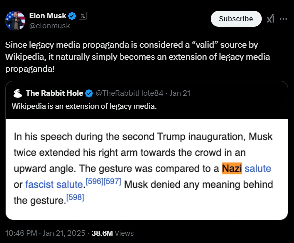 Screenshot of Elon Musk tweet mocking Donald Trump