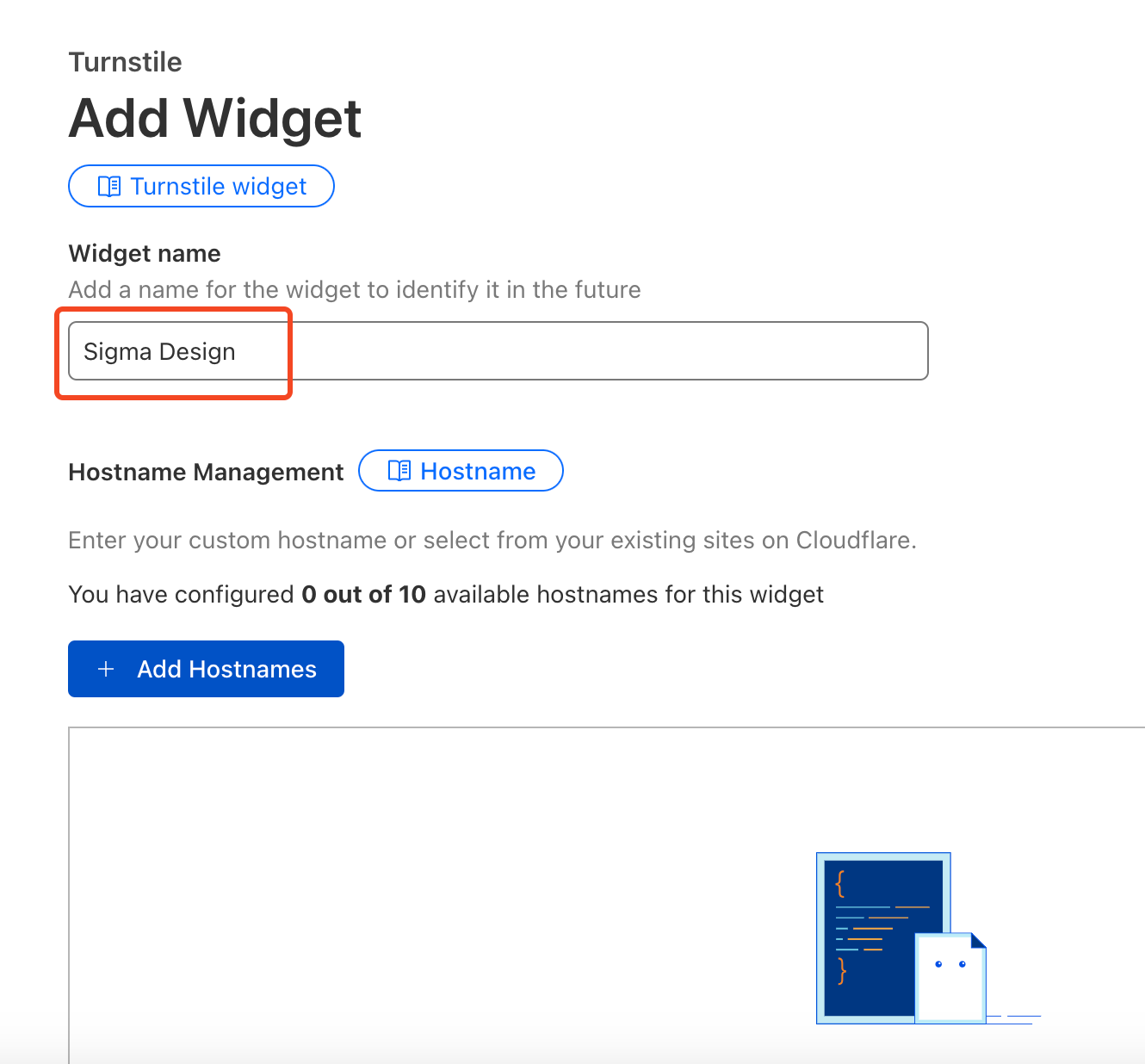 Add CloudFlare Turnstile widget name