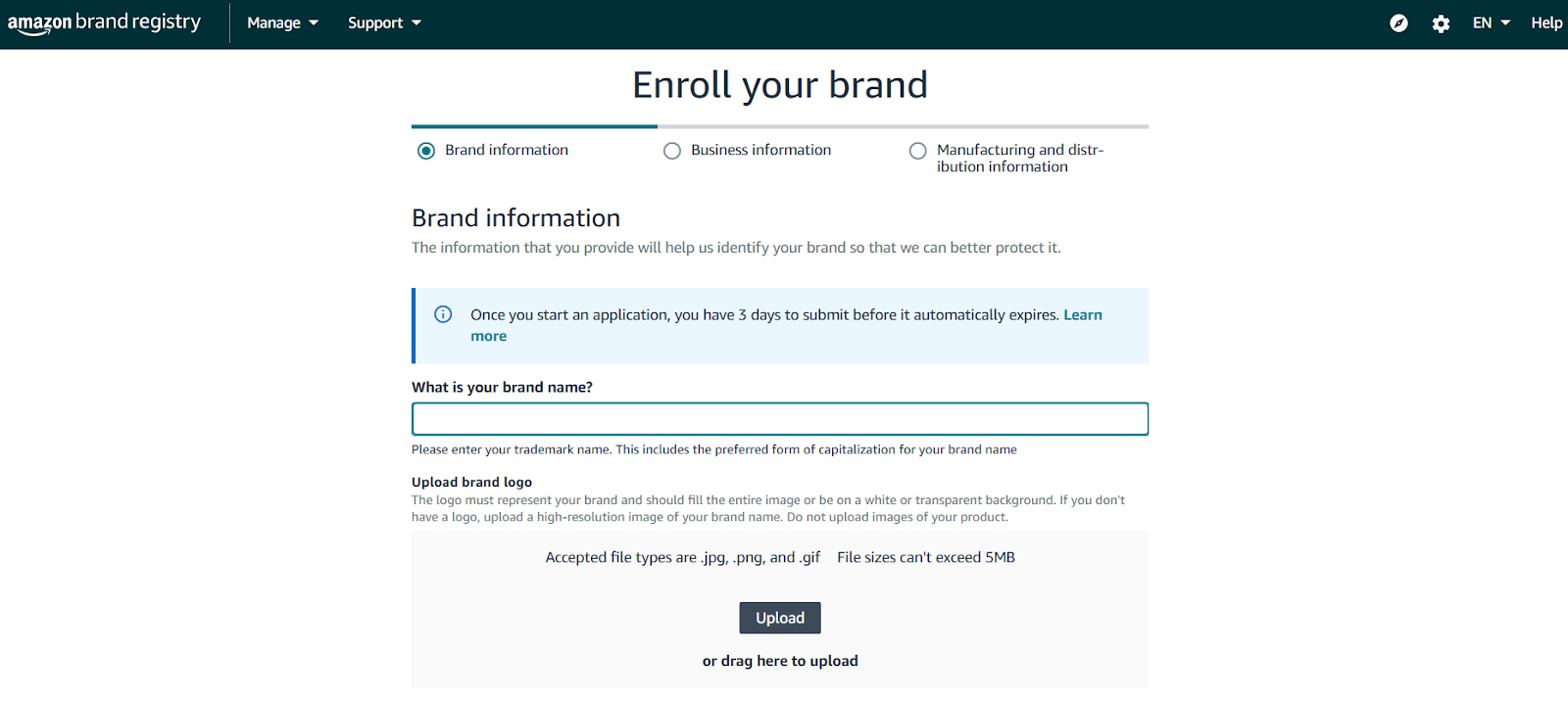 Choosing brand information in Amazon brand registry