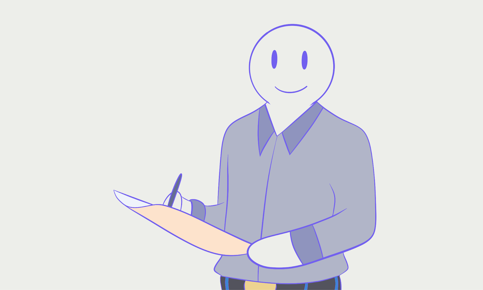 Alt; A cartoon character on a clipboard