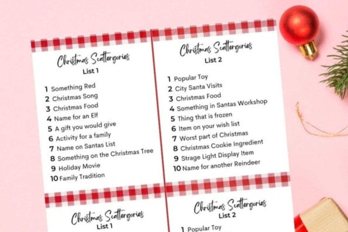 Printable Christmas Scattergories Game.