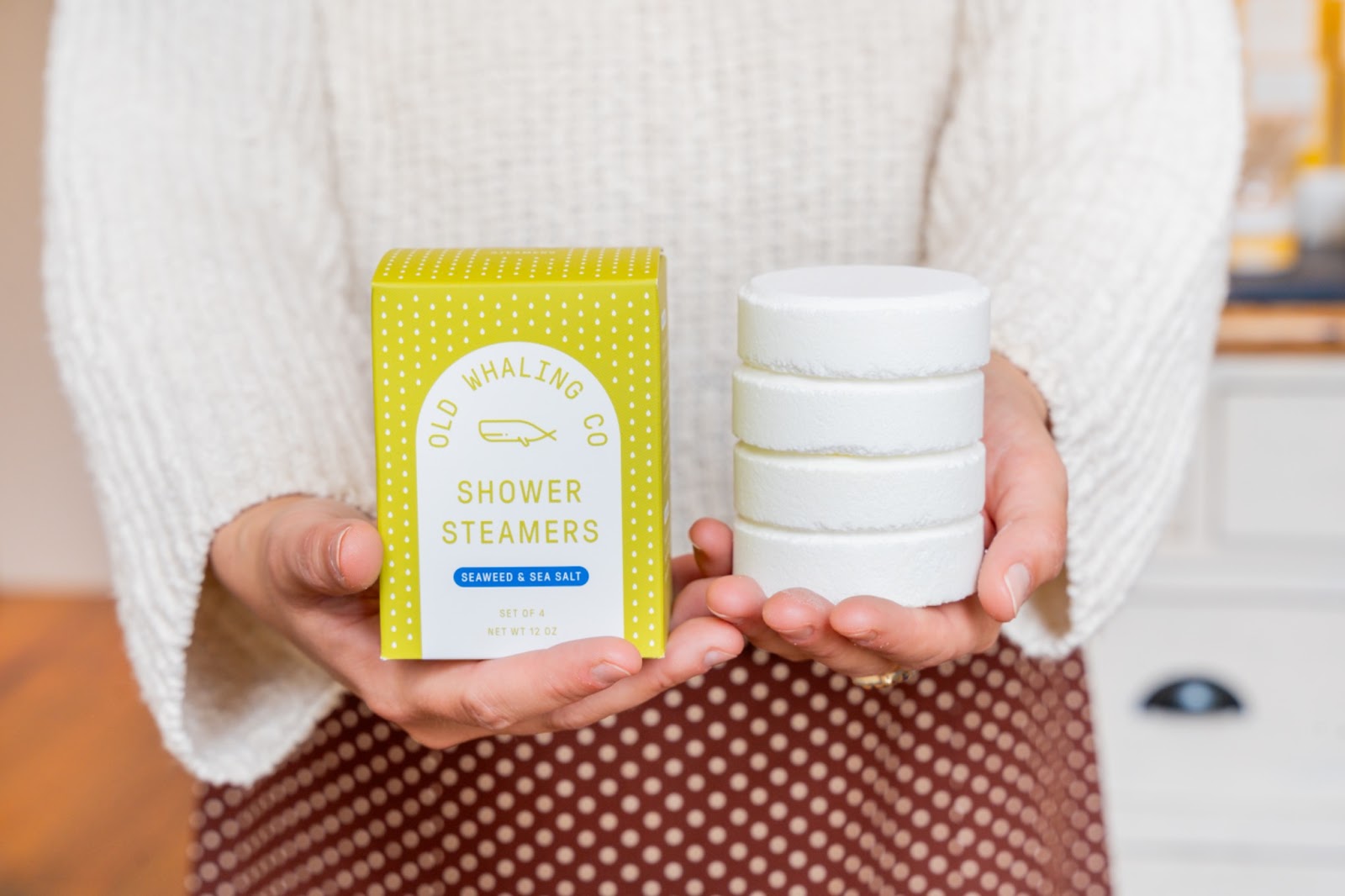 Seaweed & Sea Salt shower steamers handmade by Old Whaling Co. in Charleston, SC