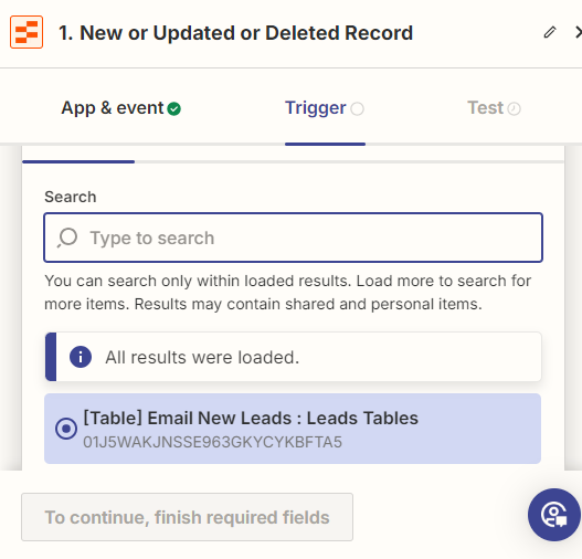 Adding table to the Trigger option