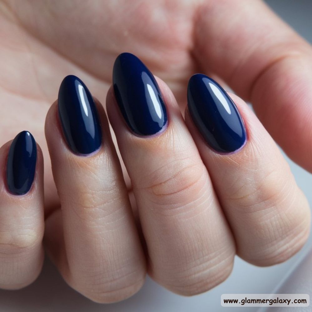 Almond Shaped Nails having Deep Dark Blue color