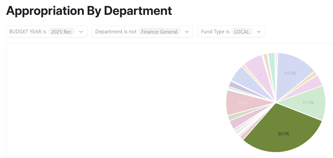 Pie chart showing the Chicago Police Department at 30% of the City's locally funded appropriations