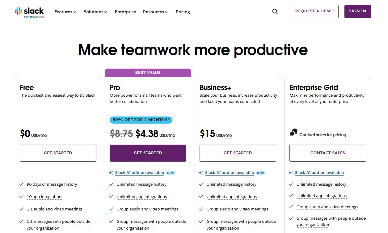 Slack pricing