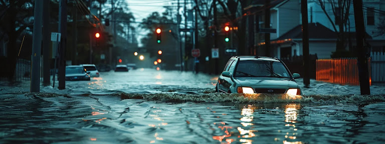 navigating the flooded streets of georgia after a storm.