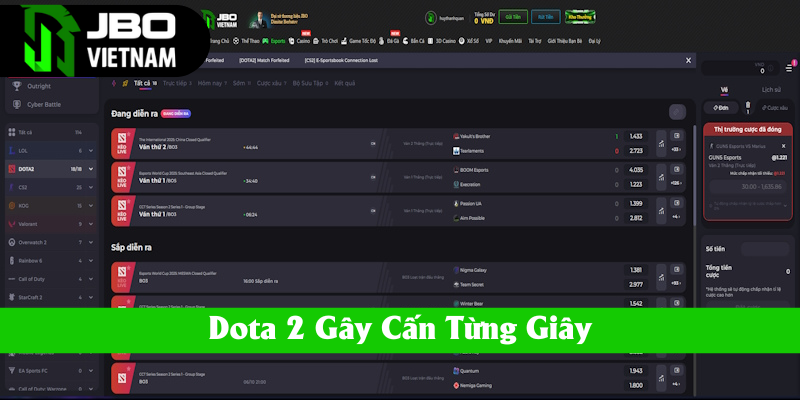 Dota 2 lọt top 5 game cá cược Esports được ưa chuộng nhất JBO