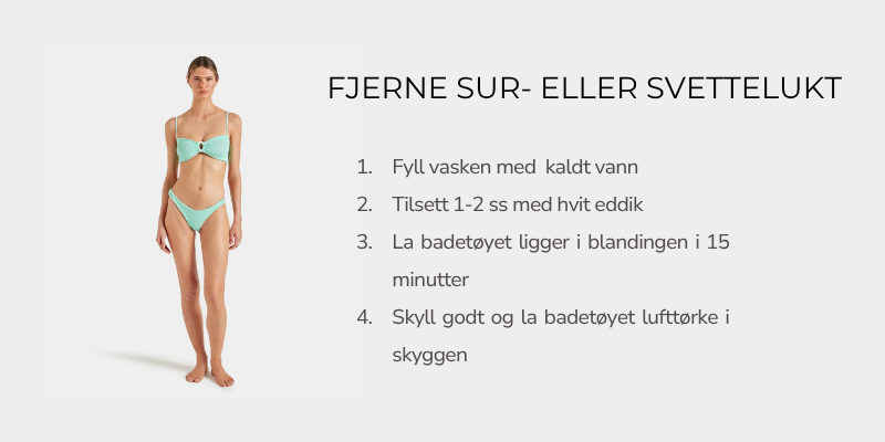 Infografikk som viser trinnvis hvordan du fjerner svette fra badetøy