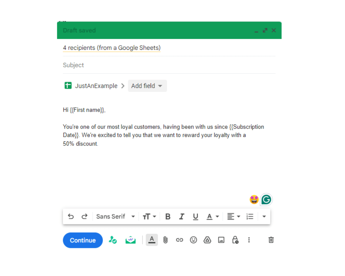 How to use merge tags in Mailsuite: Place merge tags wherever you want to personalize