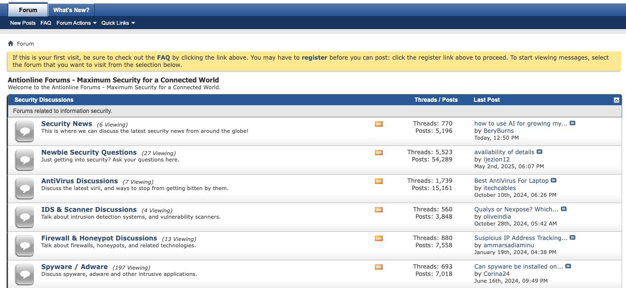 Screenshot of Antionline Forums.