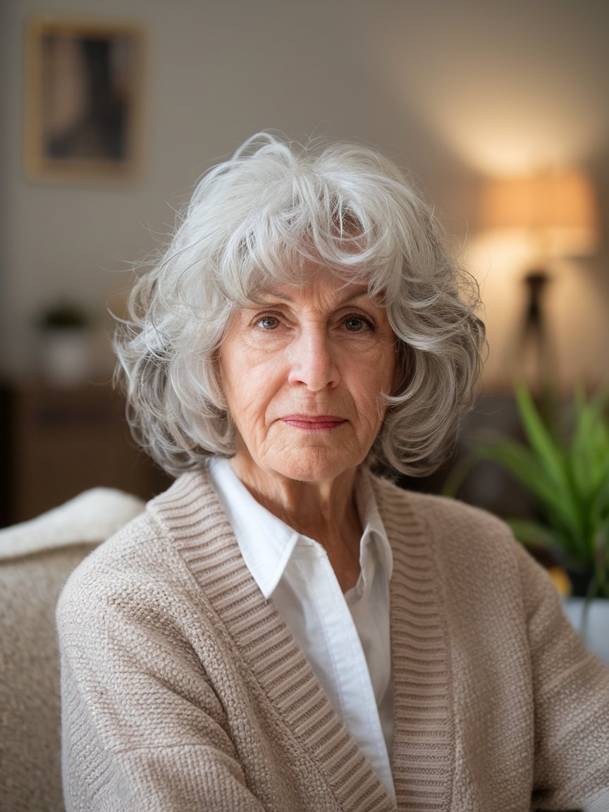 59. Curly Silver Bob with Layers