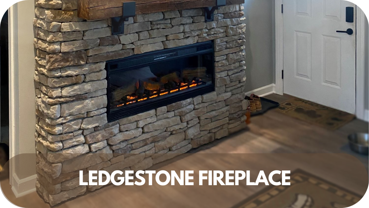 Bring natural beauty and rustic charm to your 2025 home makeover with a ledgestone fireplace.