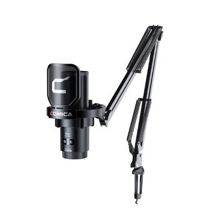 A black microphone with a white background

Description automatically generated