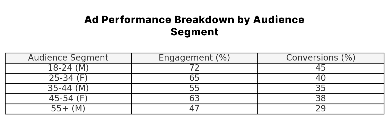 Table showing ad performance by audience segment