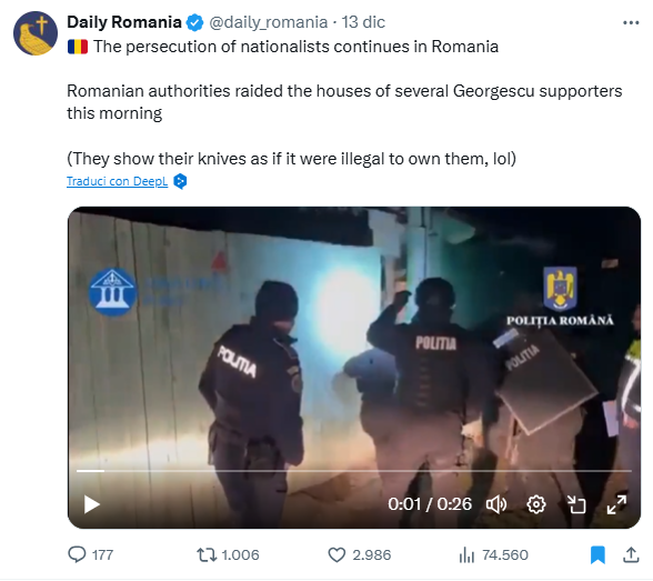 Romanian authorities raided the houses of several Georgescu supporters this morning.