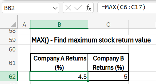 statistical functions in excel - max