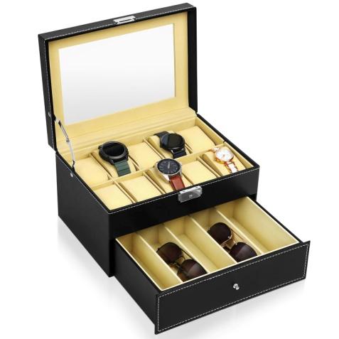 ABOUT SPACE Watch Box Organizer – 2-Tier Watch and Sunglass Case