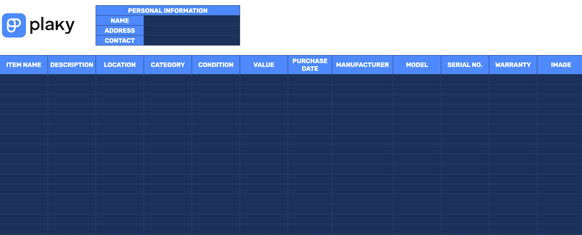 Personal inventory template