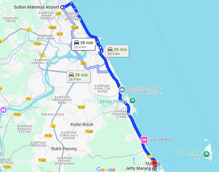 how to go to marang jetty from terengganu airport