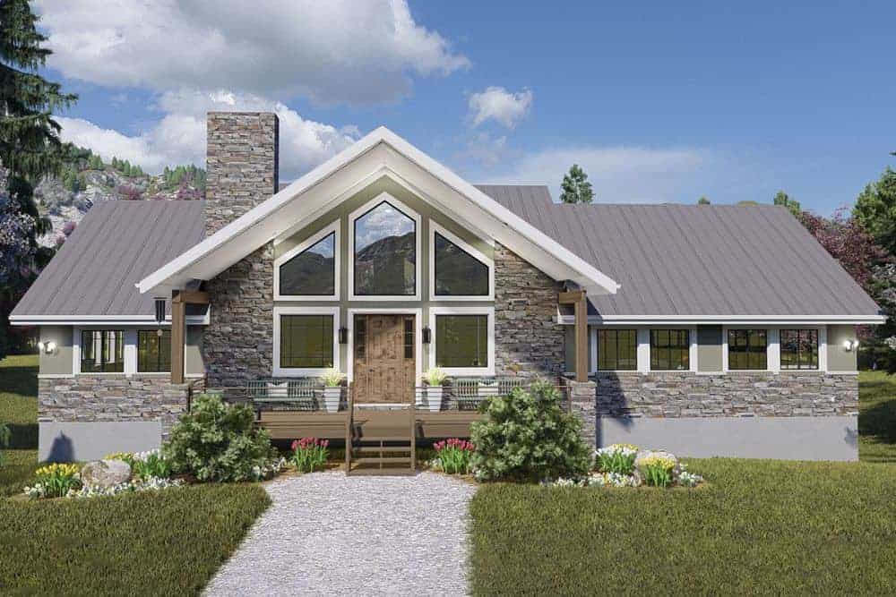 3-Bedroom Single Story Mountain Ranch Home for a Sloping Lot with Lower Level Garage