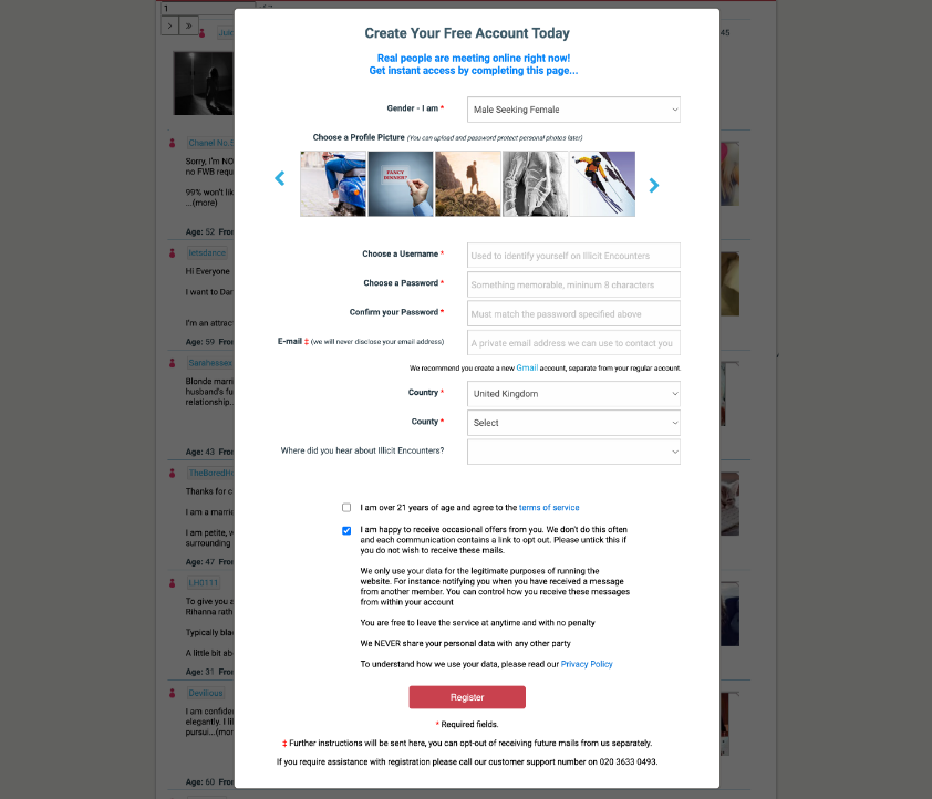 illicitencounters dating site registration process