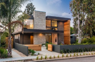 Wood, Stone and Concrete House Front Design