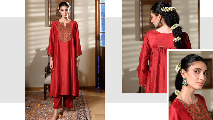 Maroon Raw Silk Co-Ord Set