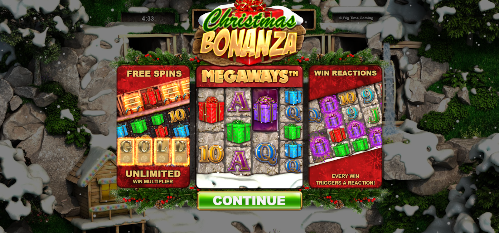 Christmas Bonanza slot title screen.