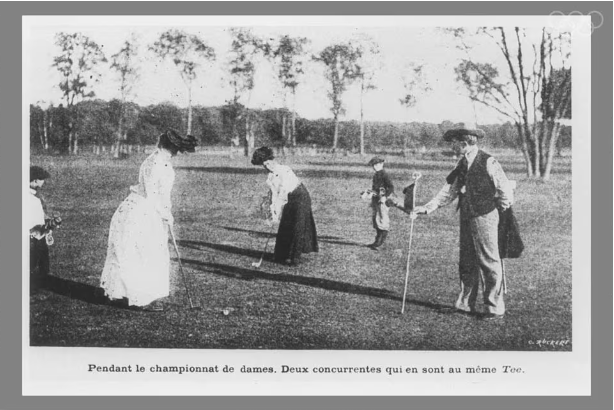 Mulheres praticando golfe nas Olimpíadas de Paris em 1900