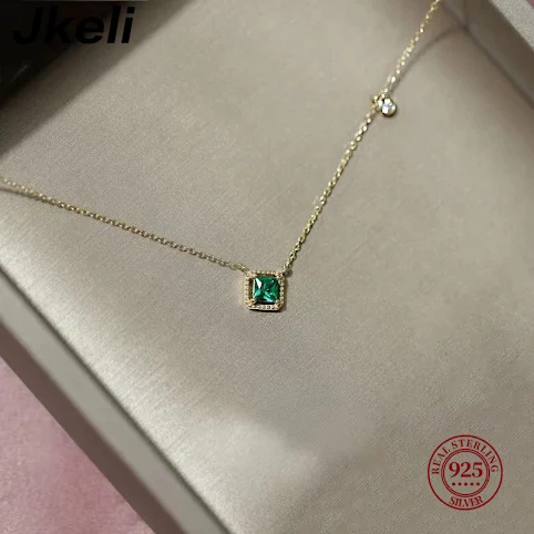 Jkli S925 Sterling Silver Simple Emerald Crystal Chain Necklace - Ali Express