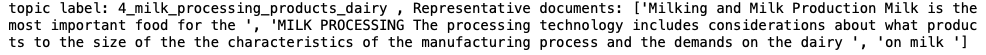 A text string from one of the groups, with the label 'milk processing products dairy'