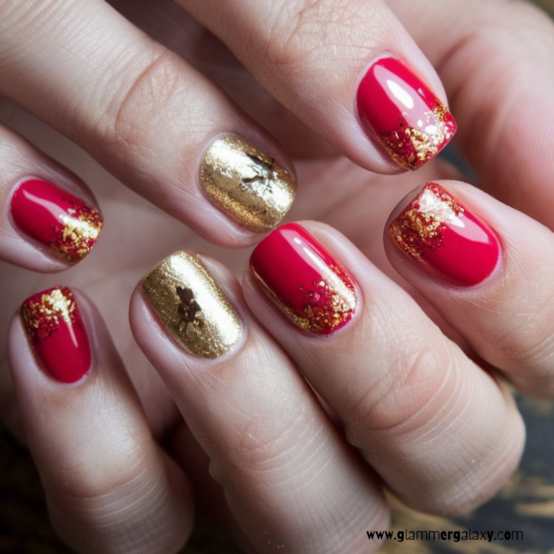 Christmas holiday Nails having Red & Gold
