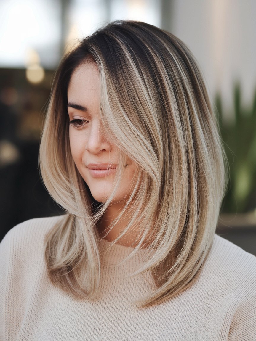 33. Side-Swept Lob with Subtle Layers