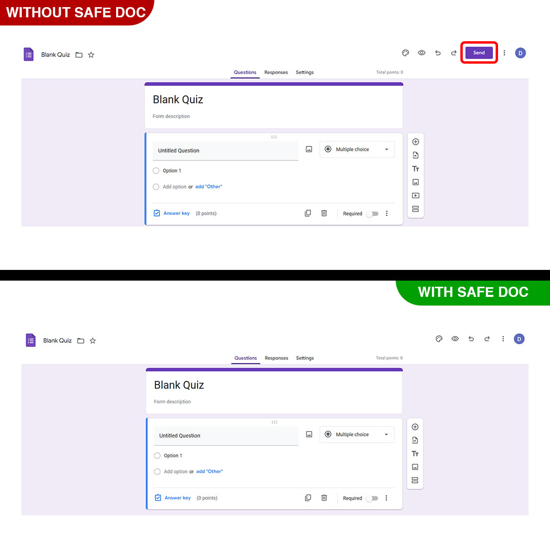 xFanatical Safe Doc blocks Send button in Google Forms