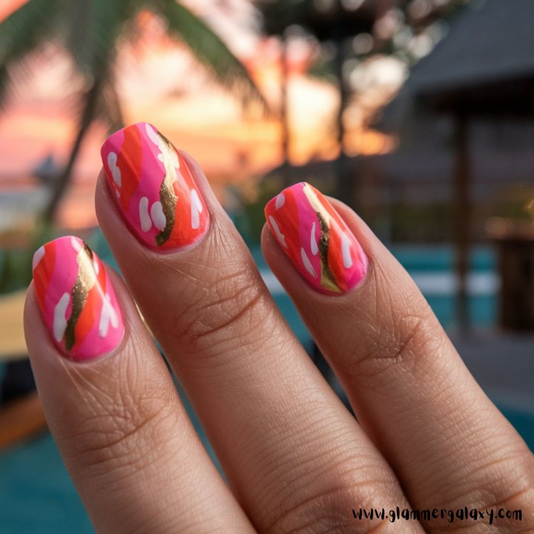 Classy Vacation Nails having Sunset Splash Nails
