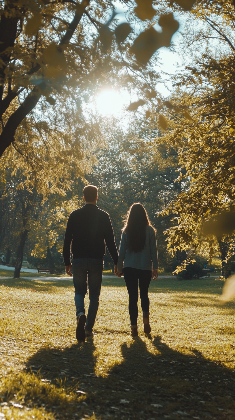 A couple walking in a park | Source: Midjourney