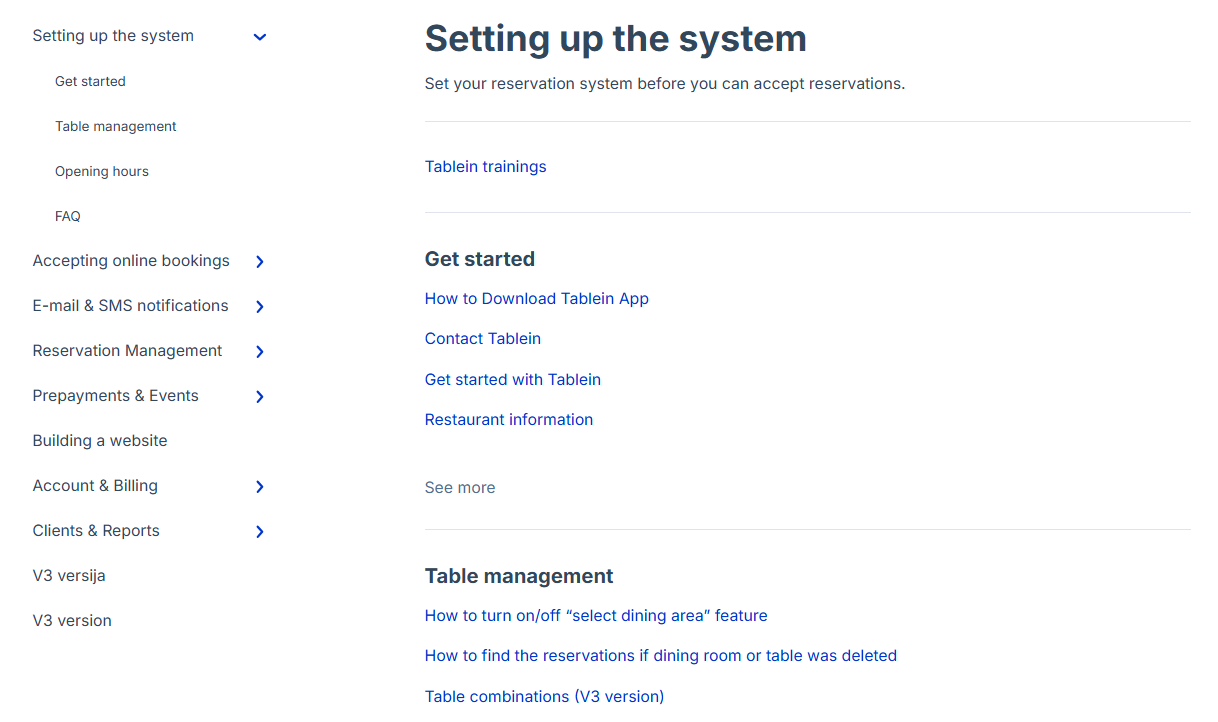 Tablein dashboard