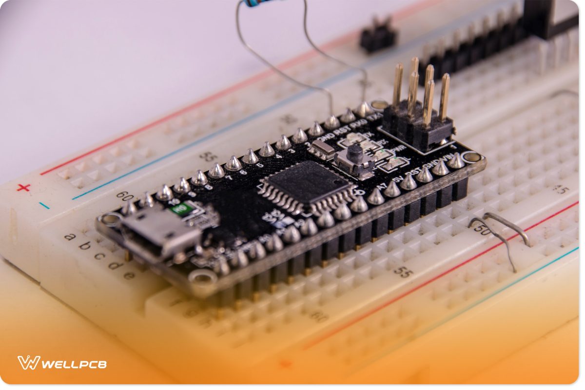 Arduino Nano set-up on a breadboard