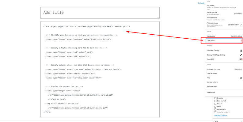 Une capture d’écran qui montre le code HTML dans WordPress.