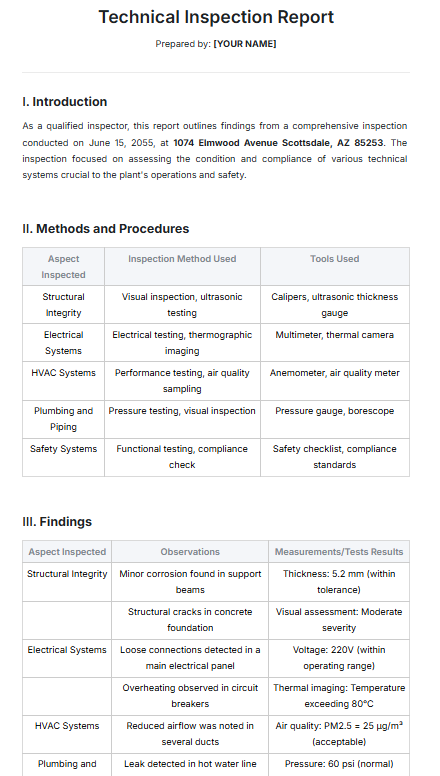 Technical Inspection Report Template