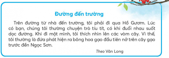 CHỦ ĐỀ 3: NHỮNG BÚP MĂNG NONBÀI 3: HAI BÀN TAY EMKHỞI ĐỘNGHát một bài hát về đôi bàn tay.Giải nhanh:Học sinh có thể hát bài “Bàn tay mẹ”, “Đôi bàn tay”2) Trao đổi: Đôi bàn tay giúp em làm những việc gì?Giải nhanh:Ăn uốngSinh hoạt hằng ngàyHọc tậpKHÁM PHÁ VÀ LUYỆN TẬP1) Đọc và trả lời câu hỏi:Câu 1: Trong khổ thơ đầu, hai bàn tay của bạn nhỏ được so sánh với hình ảnh nào?Giải nhanh:Hoa đầu cànhCâu 2: Hai bàn tay thân thiết với bạn nhỏ như thế nào?Giải nhanh:Khi ngủ: Hai hoa ngủ cùng, hoa thì bên má, hoa ấp cạnh lòngKhi đánh răng: tay đánh răng, răng trắng hoa nhàiKhi học bài: Bàn tay siêng năng, nở hoa trên giấy, từng hàng giăng giăngKhi một mình: Nhìn tay thủ thỉCâu 3: Em thích nhất hình ảnh nào trong bài? Vì sao?Giải nhanh:Hình ảnh “Bàn tay siêng năng” Vì nó vừa khéo léo giúp em viết chữ đẹp và học tập tốt hơnCâu 4: Nói về những việc em nên làm để giữ gìn đôi bàn tay.Giải nhanh:Vệ sinh tay sạch sẽRửa tay thường xuyênTrước khi ăn uông phải rửa tay thật kĩ*  Học thuộc lòng 2 - 3 khổ thơ em thích.2) Đọc một bài đọc thiếu nhia. Viết vào Phiếu đọc sách những thông tin chính.b. Chia sẻ với bạn cách em tìm bài đã họcGiải nhanh:a. Viết vào Phiếu đọc sách những thông tin chính.Tên bài họcTác giảNội dungTên sách , báo có bài họcb. Chia sẻ với bạn cách em tìm bài đã họcChỉa sẻ phiếu học tập với các bạn trong lớp Nghe - viết: Đường đến trườngGiải nhanh:Học sinh lắng nghe cô giáo đọc bài và viết vài vở.Tìm tiếng có chữ d hoặc chữ gi phù hợp với mỗi bông hoa:Giải nhanh:thúc giụcthể dụcphút giâysợi dâybài giảngbầu dụccộp giậtđép da3) Tìm 3 - 4 từ ngữGiải nhanh: a. Chứa tiếng có:ay: dạy bảo, máy bay, say nắng, hoa tay, may mắn, lay động....ây: đám mây, dây thép, cây cối, lây lan, thức dậy...b. Chứa tiếng có:uôc: học thuộc, luộc rau, thuốc uống. ...uôt: sáng suốt, con chuột, bạch tuột…1) Tìm các sự vật được so sánh với nhau và từ ngữ dùng để so sánh trong mồi đoạn thơ, câu văn sau:a. Hai bàn tay em Như hoa đầu cành Hoa hồng hồng nụ Cánh tròn ngón xinh. Huy Cận b. Ơ cái dấu hỏiTrông ngộ ngộ ghêNhư vành tai nhỏHỏi rồi lắng nghe.Phạm Như Hàc. Chiếc nhãn vở tựa như một đám mây xinh xắn.d. Mỗi bông hoa phượng là một đốm lửa đỏ rực.Giải nhanh: Sự vật được so sánhTừ ngữ dùng để so sánhaHai bàn tay em, hoa đầu cànhnhưbCái dấu hỏi, vành tai thỏnhưcChiếc nhãn vở, đám mâyTựa nhưdBông hoa phượng, đốm lửalà Đặt 1 - 2 câu có hình ảnh so sánh.Giải nhanh:Đôi mắt em bé long lanh như viên ngọcChú thỏ có bộ lông trắng như tuyếtVẬN DỤNG