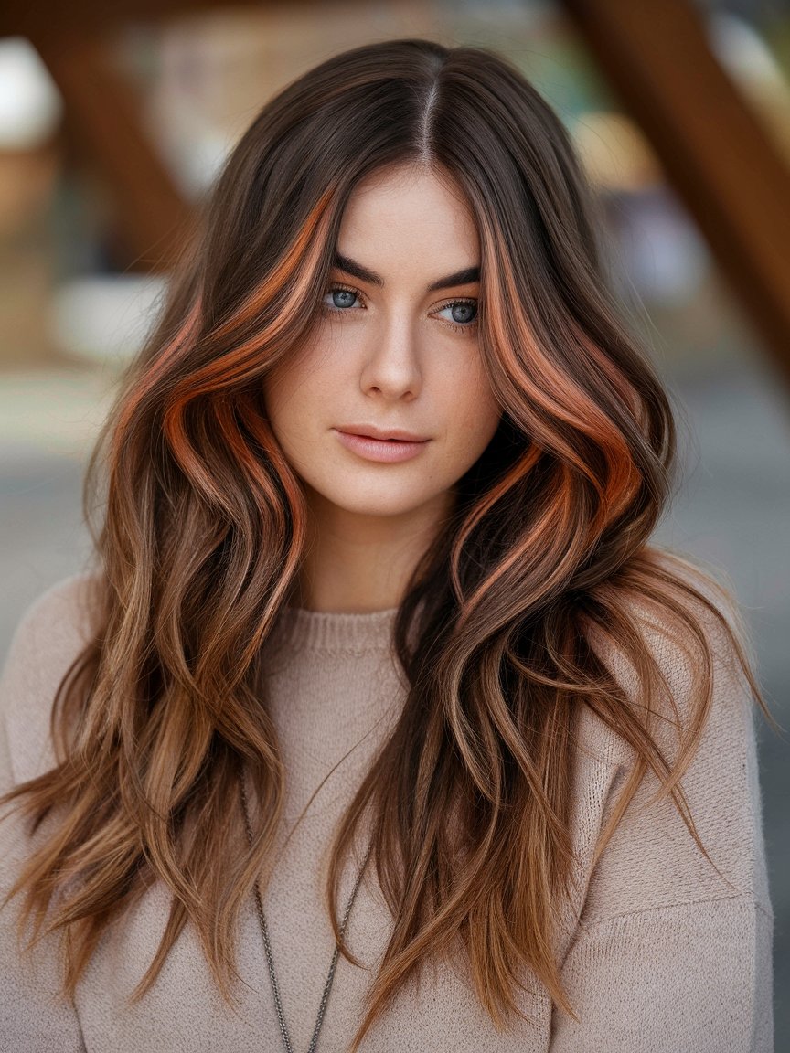 9. Copper Highlights on Long Brown Waves