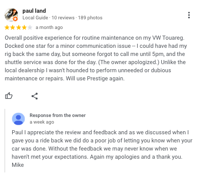 Negative review response example