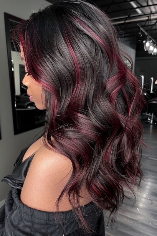 Dark Burgundy Hair with Soft Waves