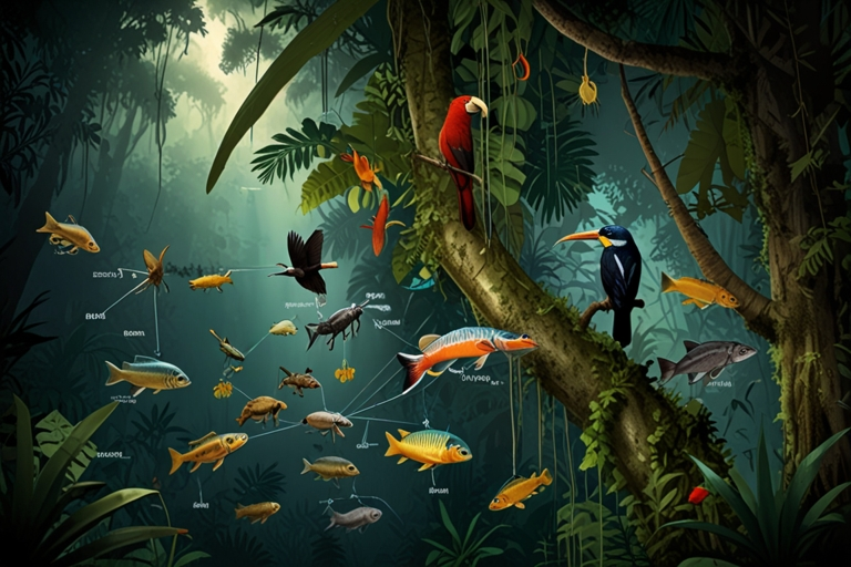 Tropical Rainforest Food Web with 20 Organisms